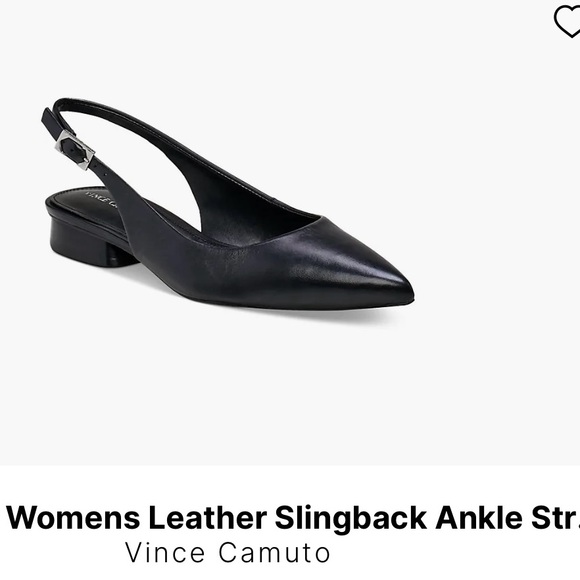 Vince Camuto Pointy Toe Black Leather Slingback Ankle Strap Mules Flats size 7 - Picture 1 of 2